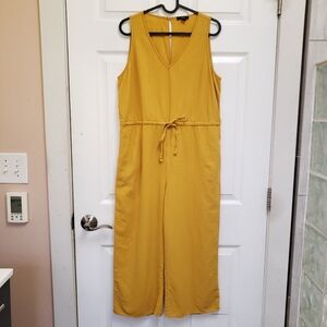 DREW Mango Yellow Linen Blend Sleeveless Cropped Tie Waist Jumpsuit